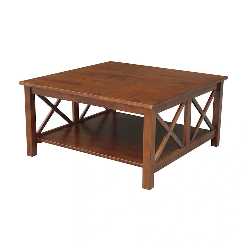 Solid Wood Square Coffee Table with Shelf - 36 x 36