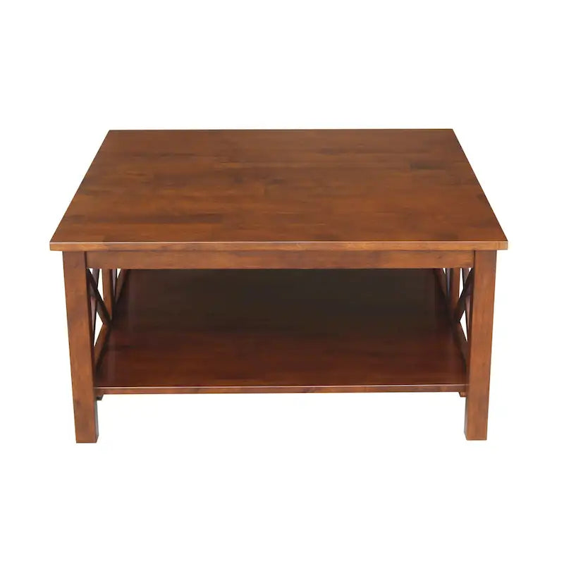 Solid Wood Square Coffee Table with Shelf - 36 x 36