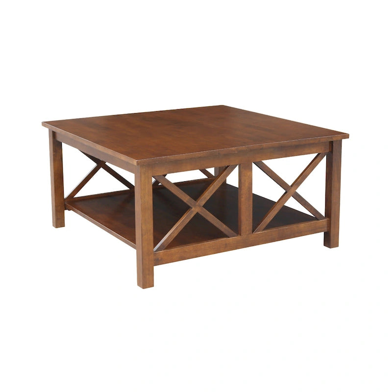 Solid Wood Square Coffee Table with Shelf - 36 x 36