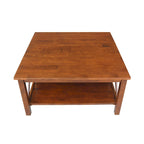 Solid Wood Square Coffee Table with Shelf - 36 x 36