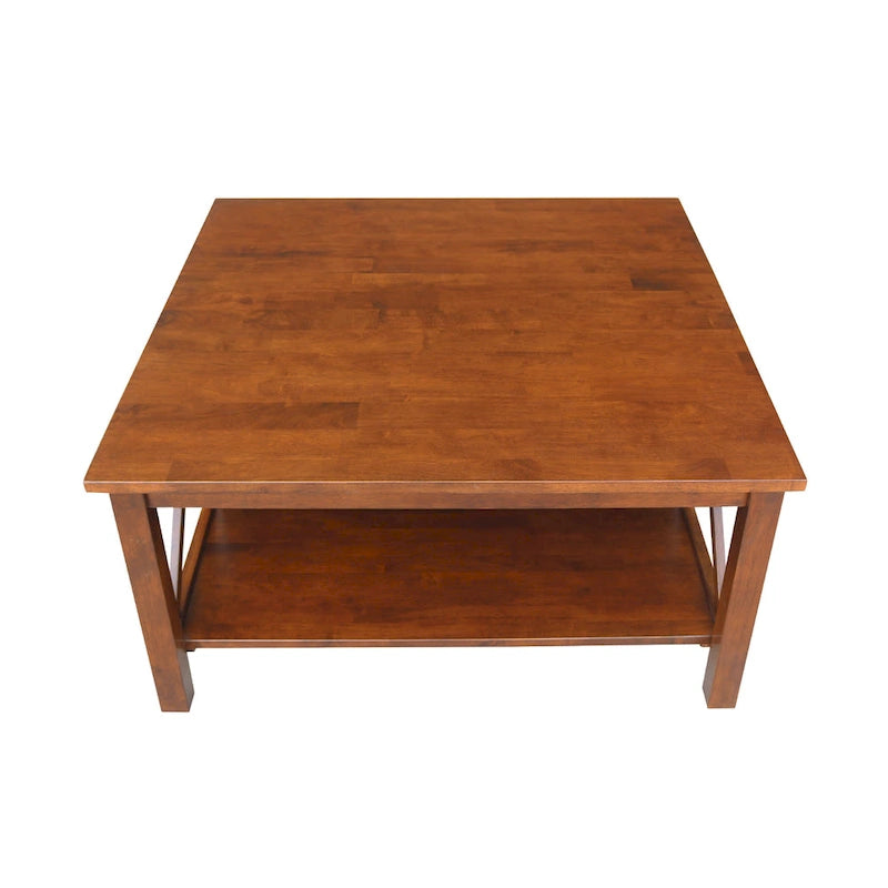 Solid Wood Square Coffee Table with Shelf - 36 x 36