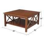 Solid Wood Square Coffee Table with Shelf - 36 x 36