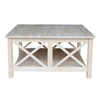 Solid Wood Square Coffee Table with Shelf - 36 x 36