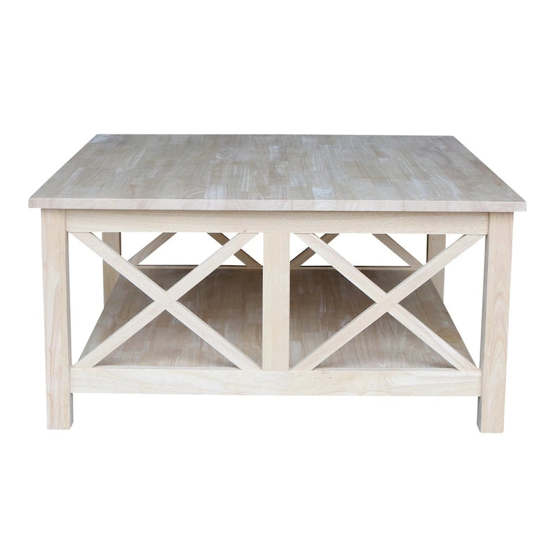Solid Wood Square Coffee Table with Shelf - 36 x 36