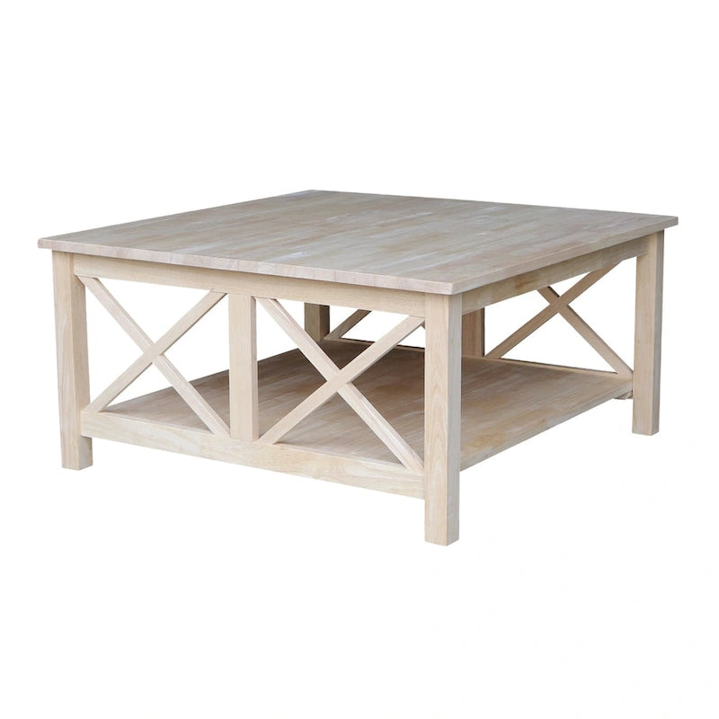 Solid Wood Square Coffee Table with Shelf - 36 x 36