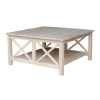 Solid Wood Square Coffee Table with Shelf - 36 x 36
