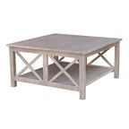 Solid Wood Square Coffee Table with Shelf - 36 x 36