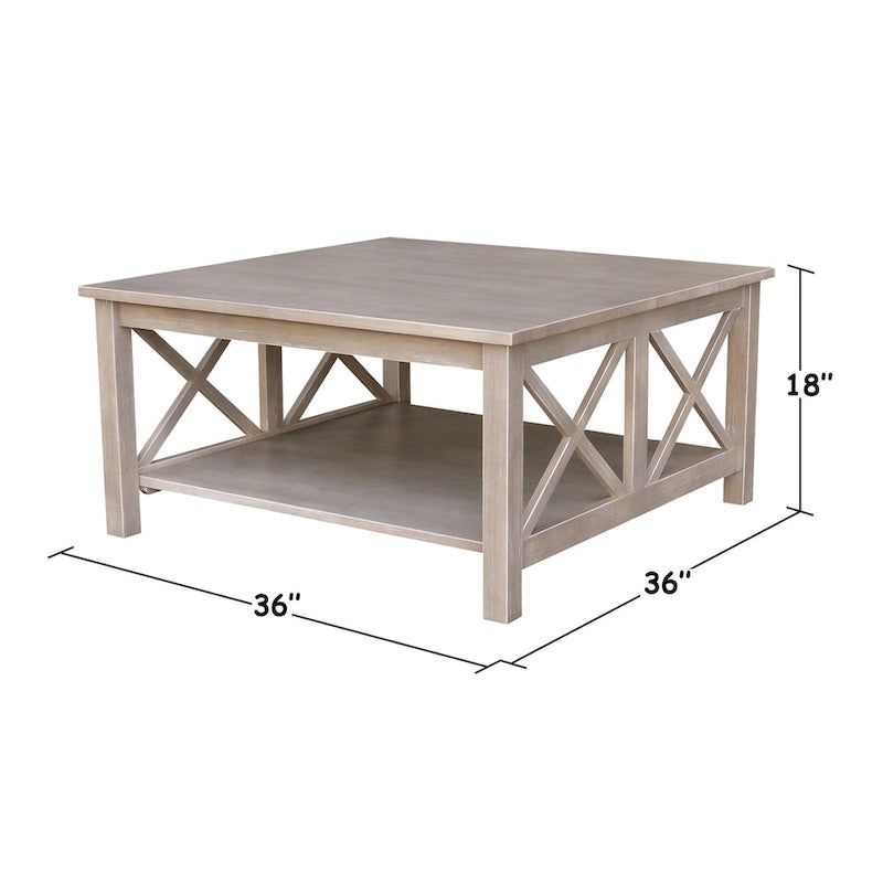 Solid Wood Square Coffee Table with Shelf - 36 x 36