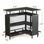 L-Shaped Bar Table with Wine Glass Racks and Storage Shelves