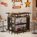 L-Shaped Bar Table with Wine Glass Racks and Storage Shelves