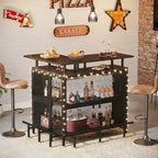 L-Shaped Bar Table with Wine Glass Racks and Storage Shelves