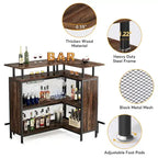 L-Shaped Bar Table with Wine Glass Racks and Storage Shelves