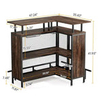 L-Shaped Bar Table with Wine Glass Racks and Storage Shelves