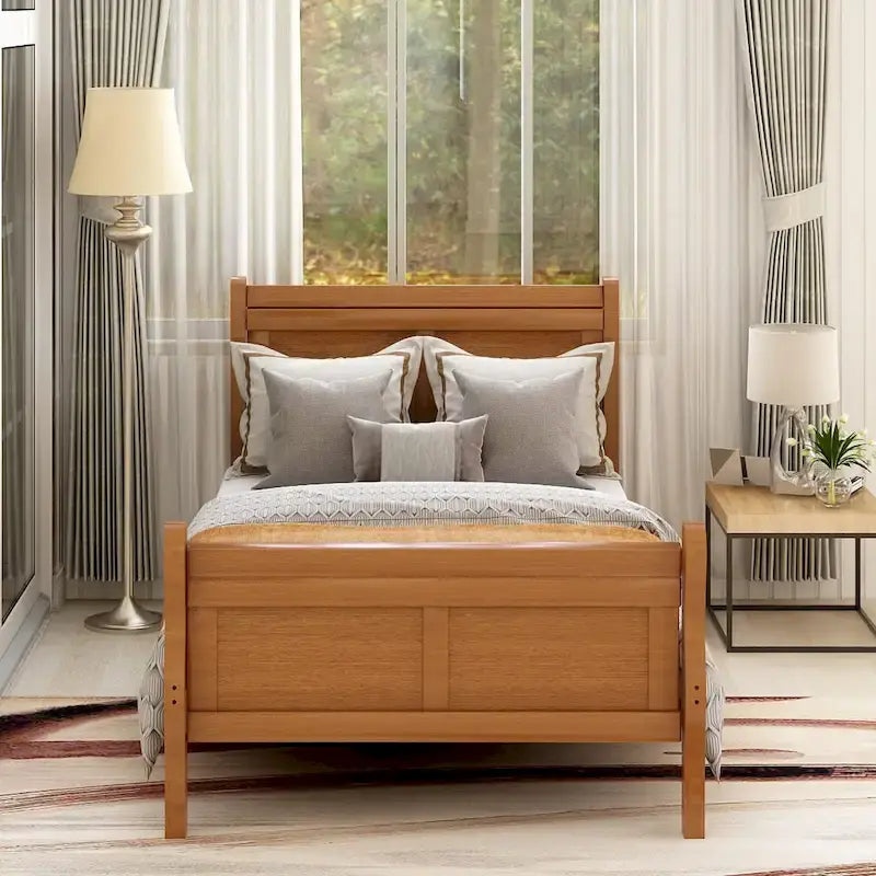 Wood Platform Bed with Headboard and Footboard