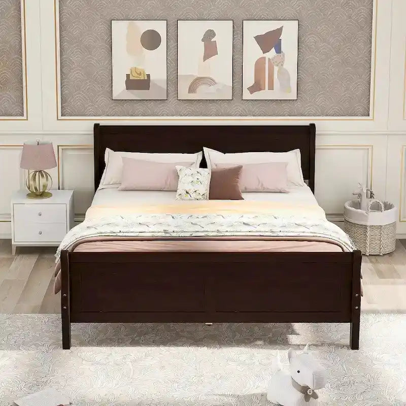 Wood Platform Bed with Headboard and Footboard