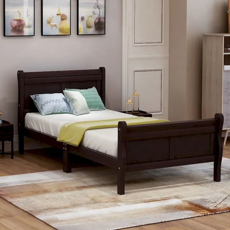 Wood Platform Bed with Headboard and Footboard