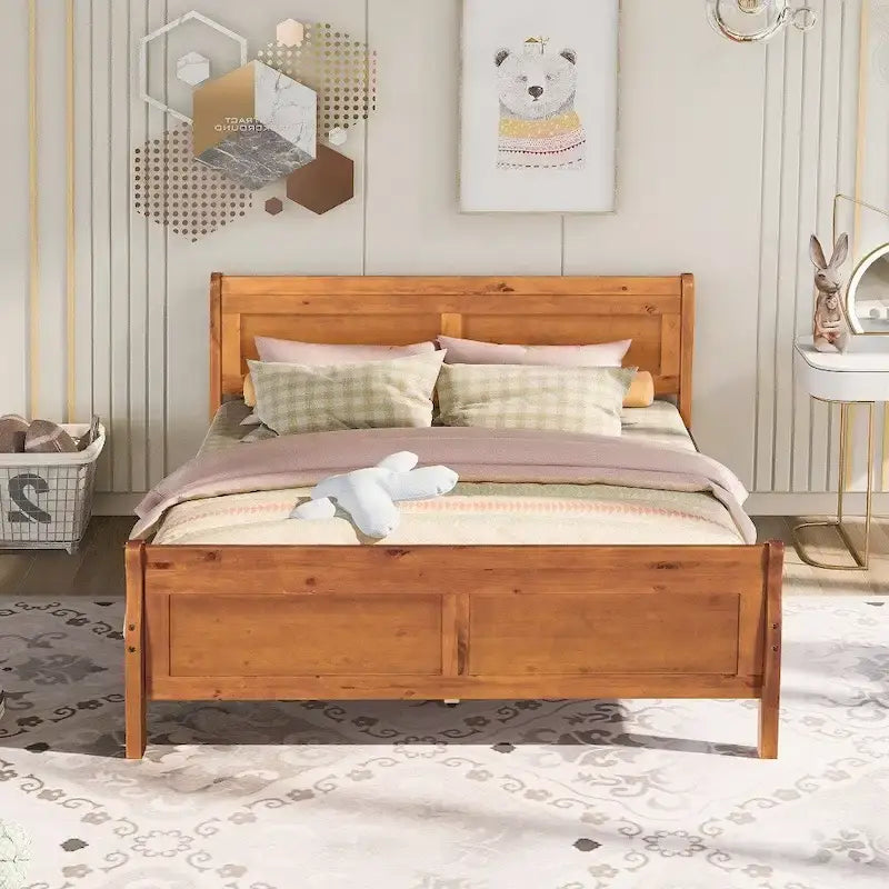 Wood Platform Bed with Headboard and Footboard