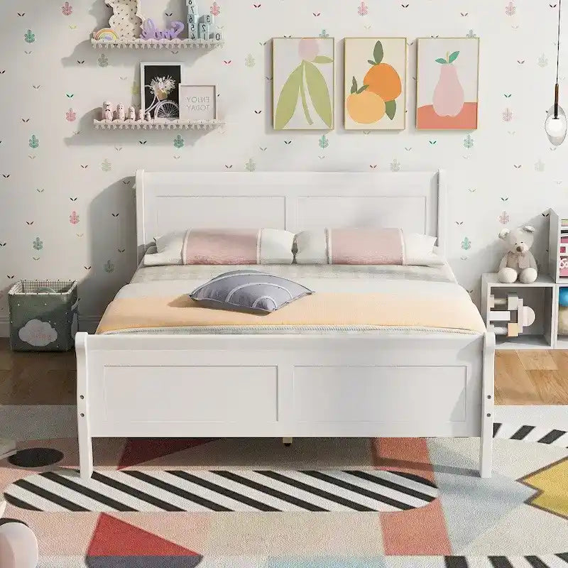 Wood Platform Bed with Headboard and Footboard