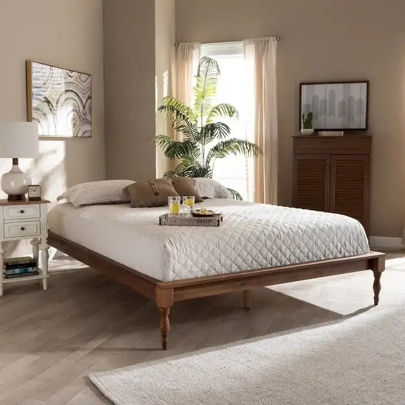 French-Inspired Vintage Wood Platform Bed Frame