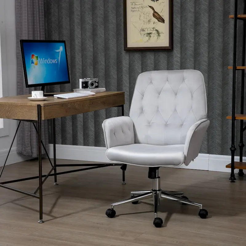 Mid-Back Tufted Velvet Office Chair with Arms, Adjustable Height and Swivel