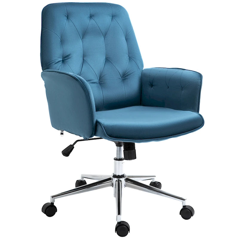 Mid-Back Tufted Velvet Office Chair with Arms, Adjustable Height and Swivel