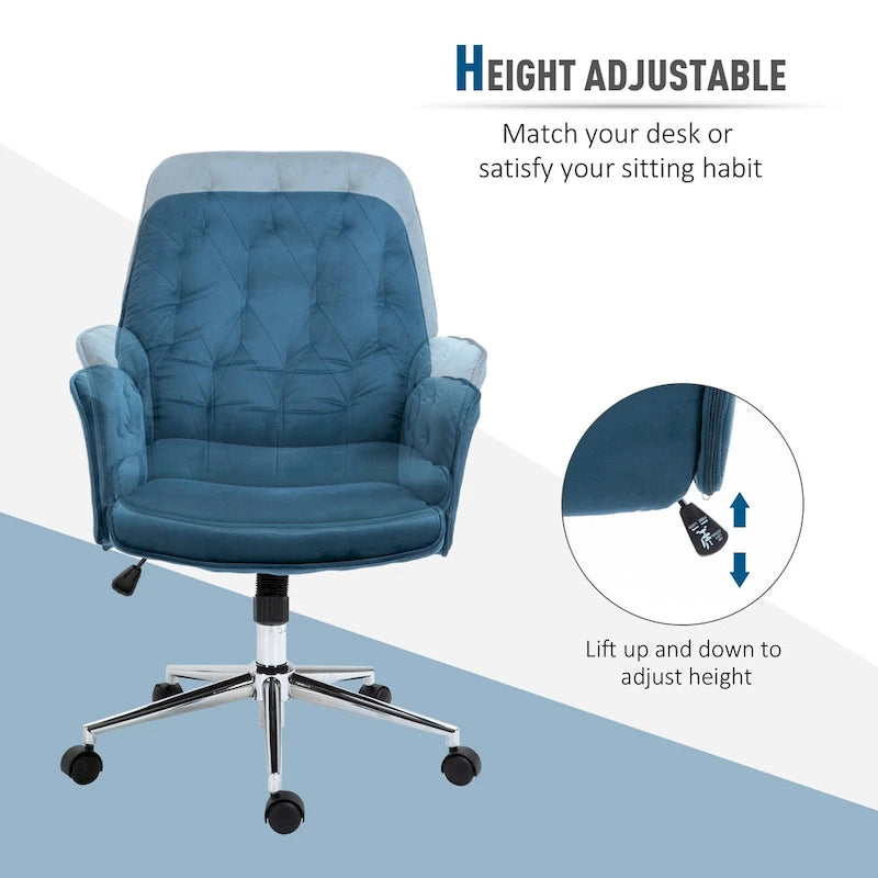 Mid-Back Tufted Velvet Office Chair with Arms, Adjustable Height and Swivel