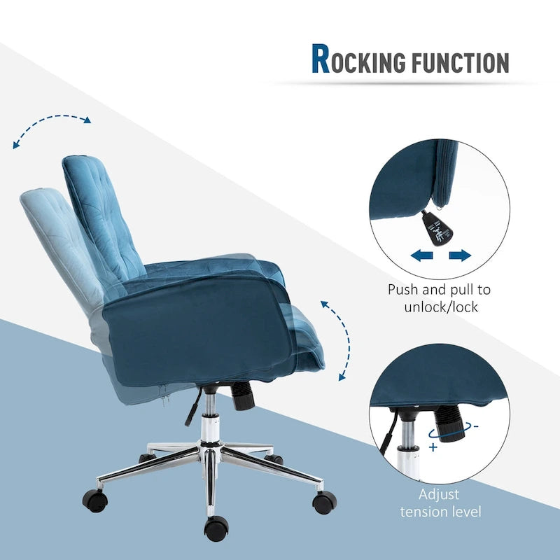 Mid-Back Tufted Velvet Office Chair with Arms, Adjustable Height and Swivel