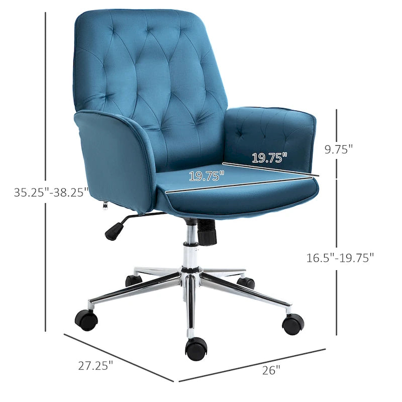 Mid-Back Tufted Velvet Office Chair with Arms, Adjustable Height and Swivel