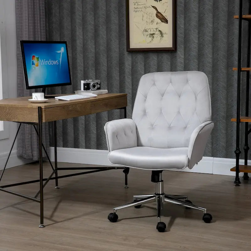 Mid-Back Tufted Velvet Office Chair with Arms, Adjustable Height and Swivel