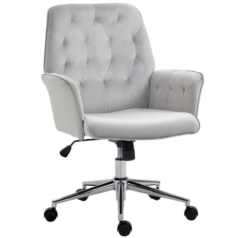 Mid-Back Tufted Velvet Office Chair with Arms, Adjustable Height and Swivel
