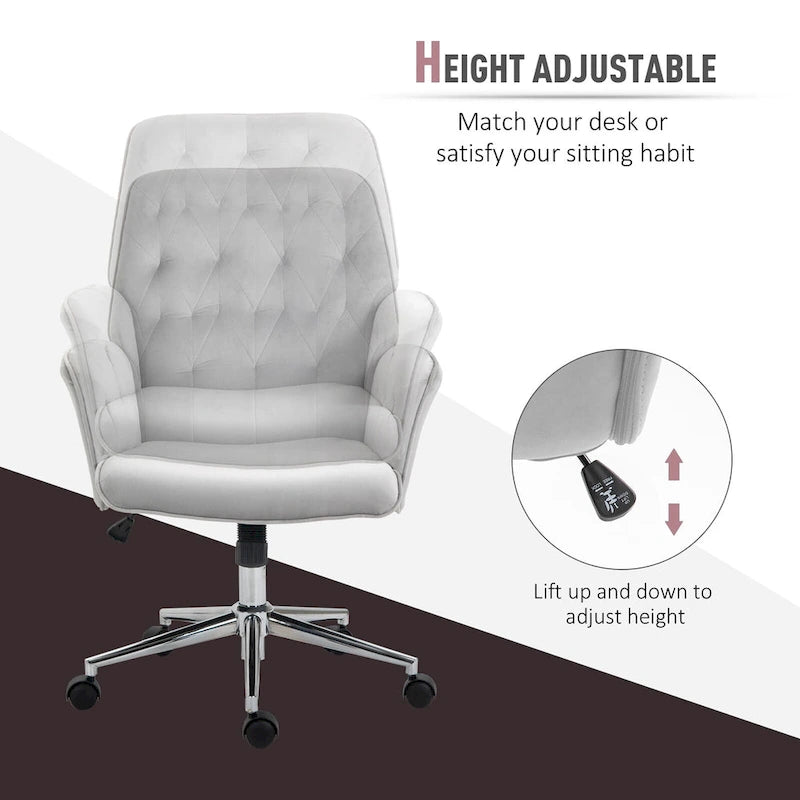 Mid-Back Tufted Velvet Office Chair with Arms, Adjustable Height and Swivel
