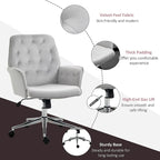 Mid-Back Tufted Velvet Office Chair with Arms, Adjustable Height and Swivel