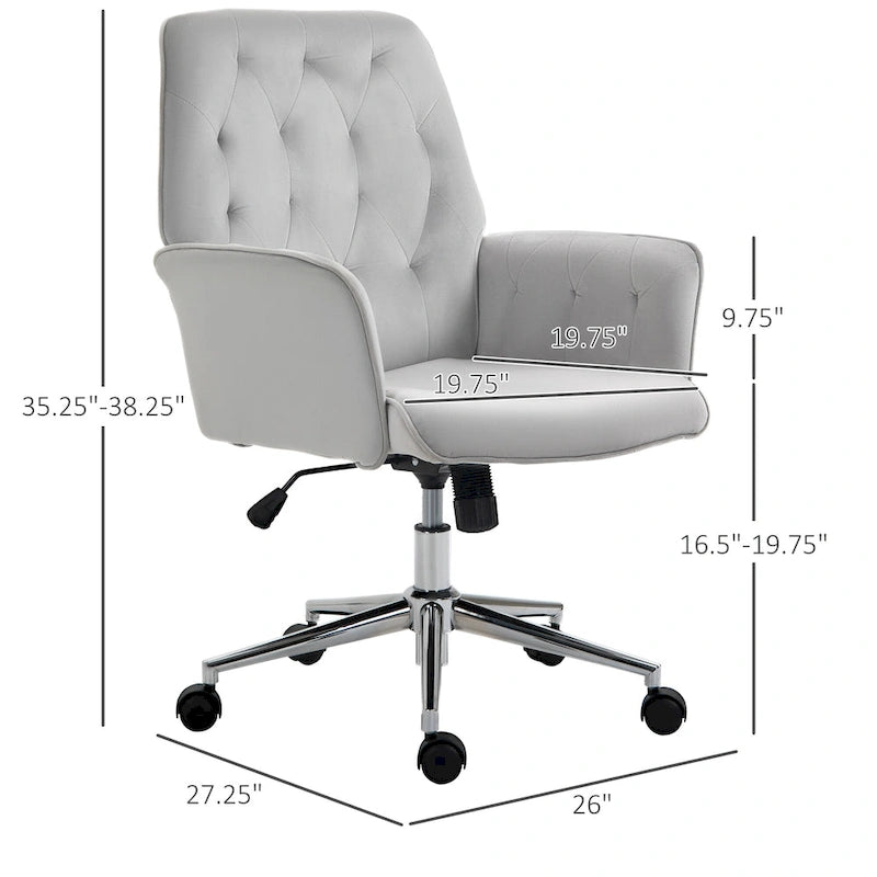 Mid-Back Tufted Velvet Office Chair with Arms, Adjustable Height and Swivel
