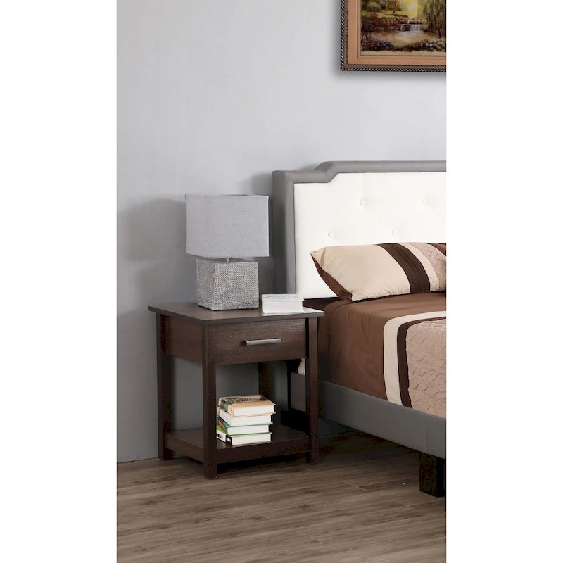 Modern 1-Drawer Wooden Nightstand with Open Shelf