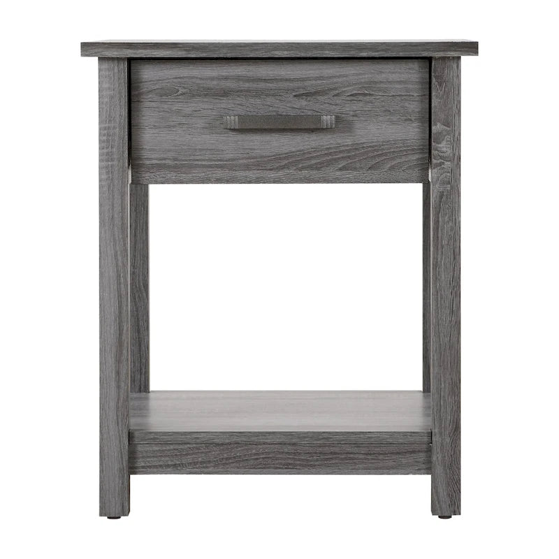 Modern 1-Drawer Wooden Nightstand with Open Shelf