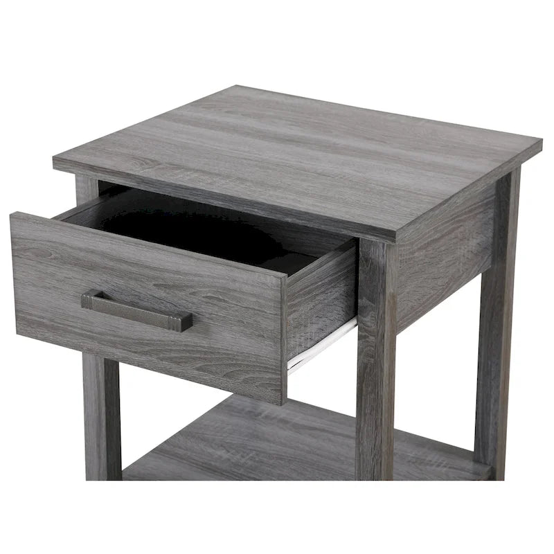 Modern 1-Drawer Wooden Nightstand with Open Shelf