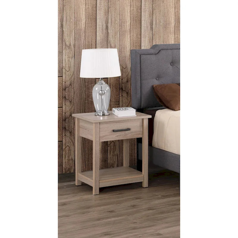 Modern 1-Drawer Wooden Nightstand with Open Shelf