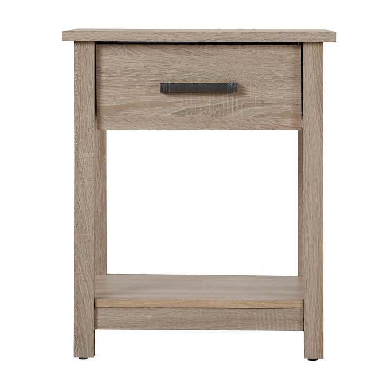 Modern 1-Drawer Wooden Nightstand with Open Shelf