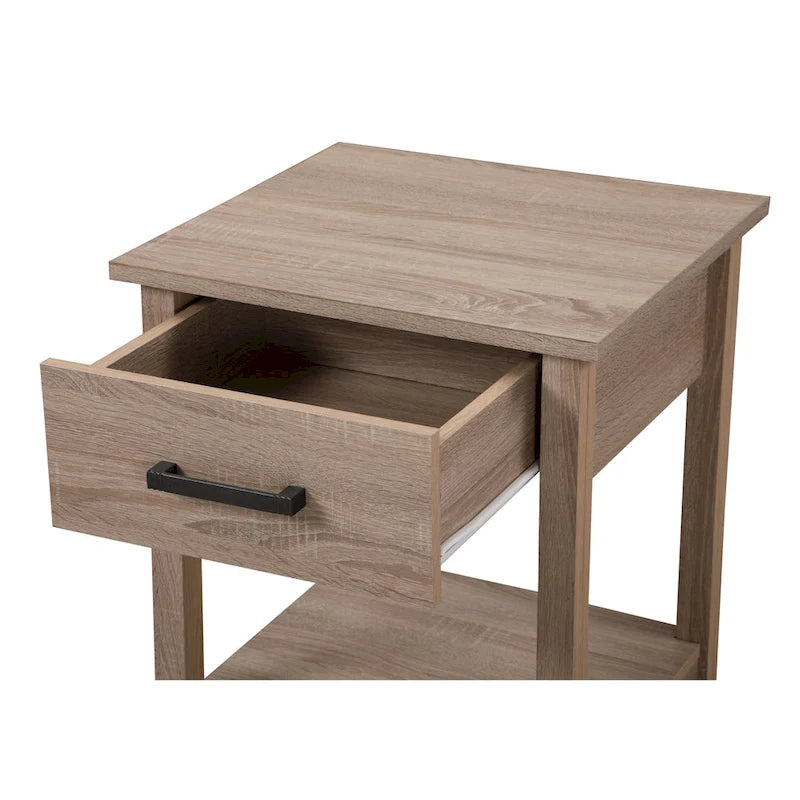 Modern 1-Drawer Wooden Nightstand with Open Shelf