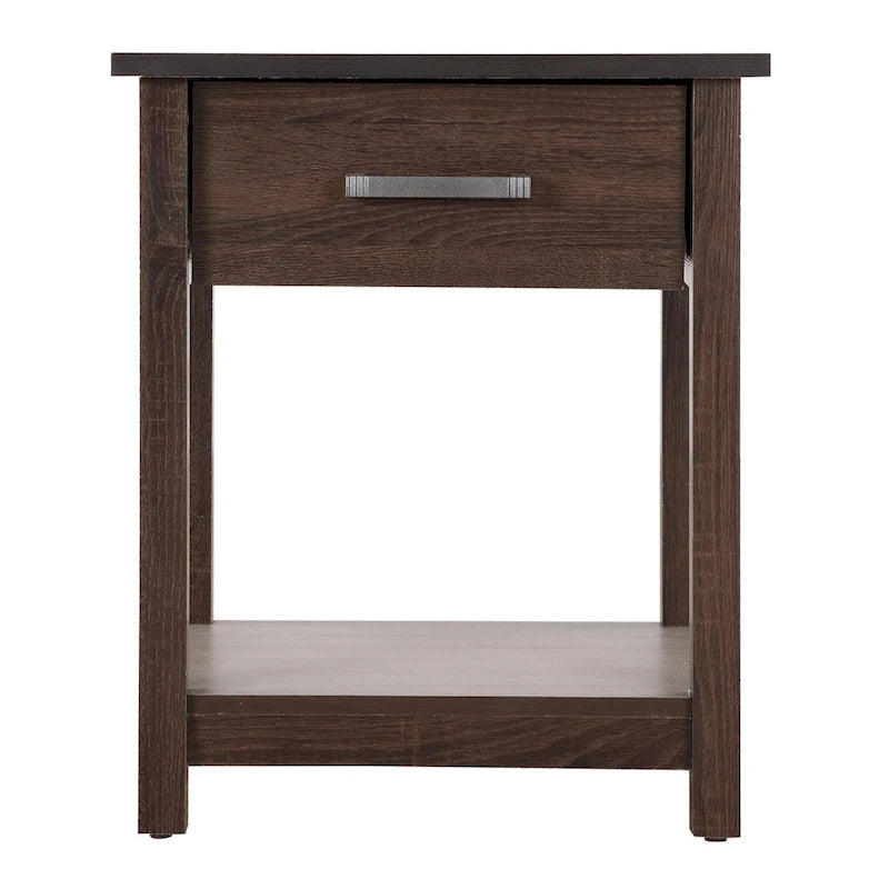 Modern 1-Drawer Wooden Nightstand with Open Shelf