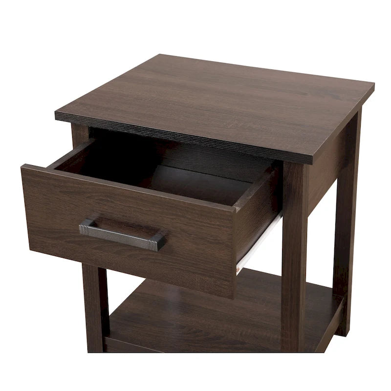 Modern 1-Drawer Wooden Nightstand with Open Shelf