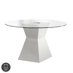 Contemporary White Round Glass Top Dining Table
