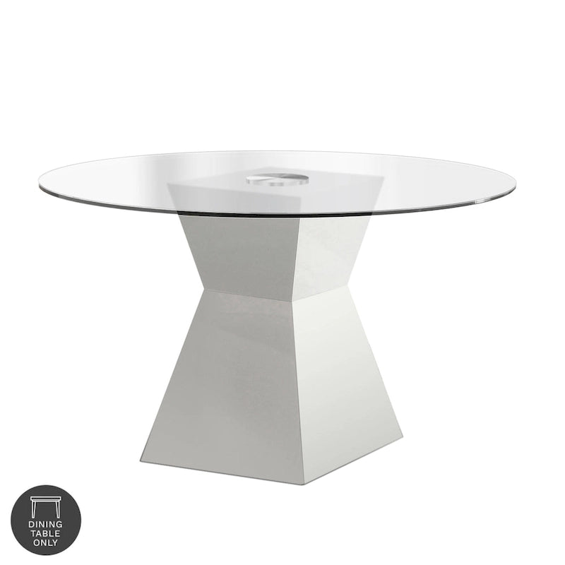 Contemporary White Round Glass Top Dining Table