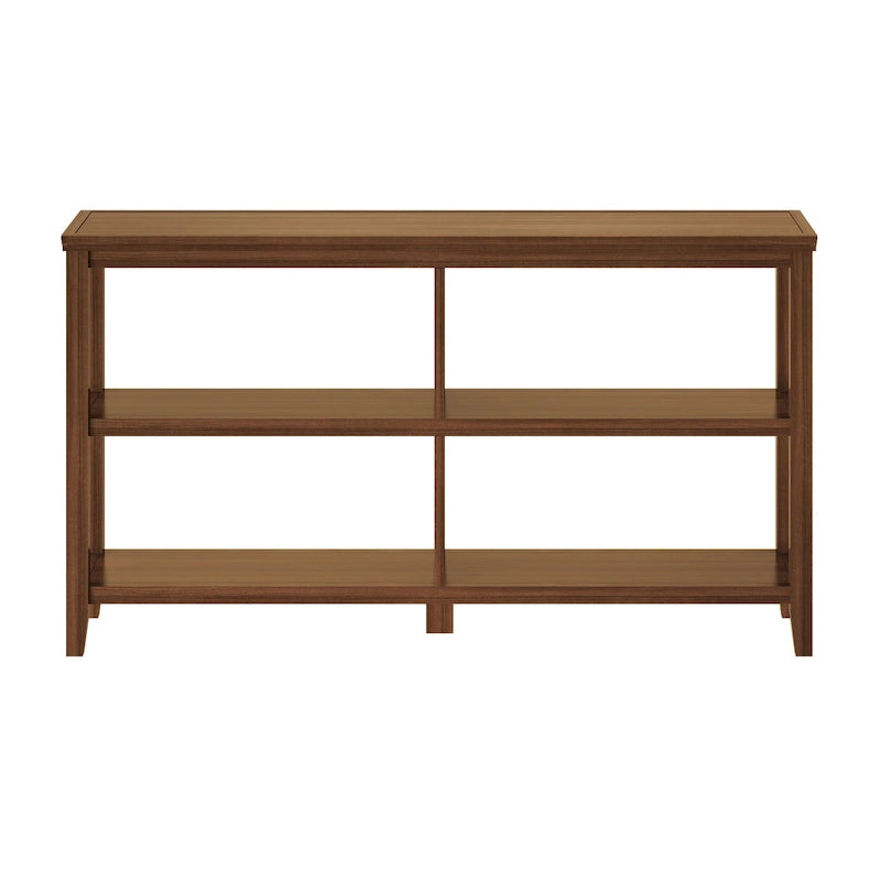 54-Inch Wide Low Wood Bookcase with 2 Shelves, Walnut