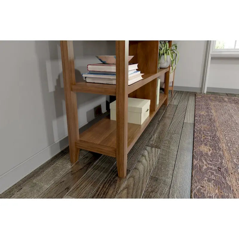 54-Inch Wide Low Wood Bookcase with 2 Shelves, Walnut
