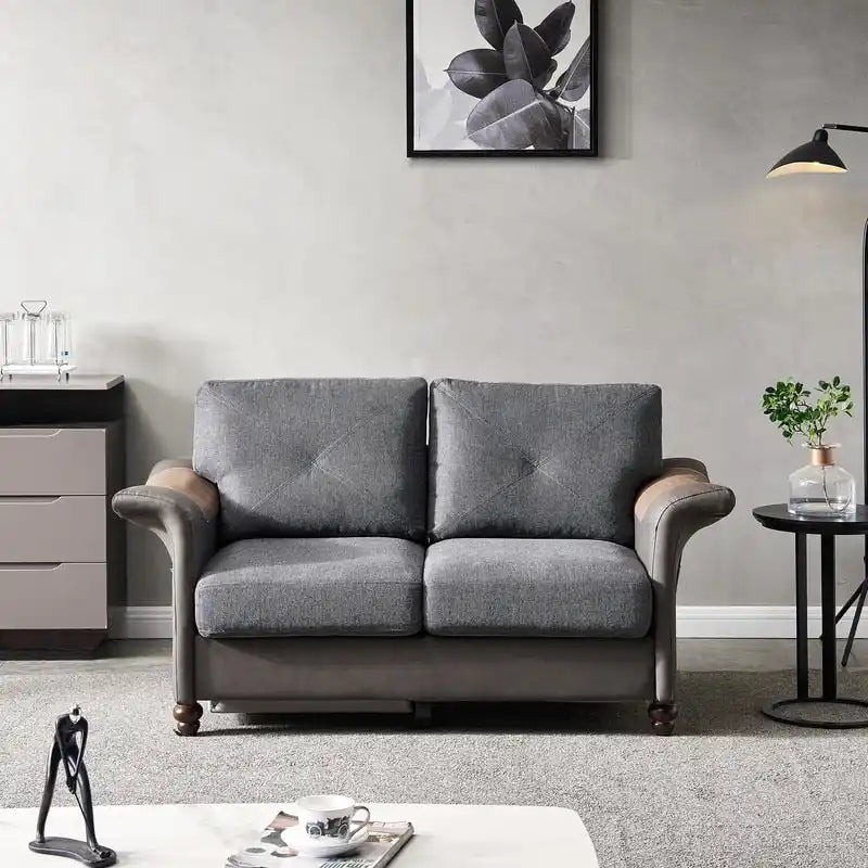 Fabric and Faux Leather Sofa with Removable Storage