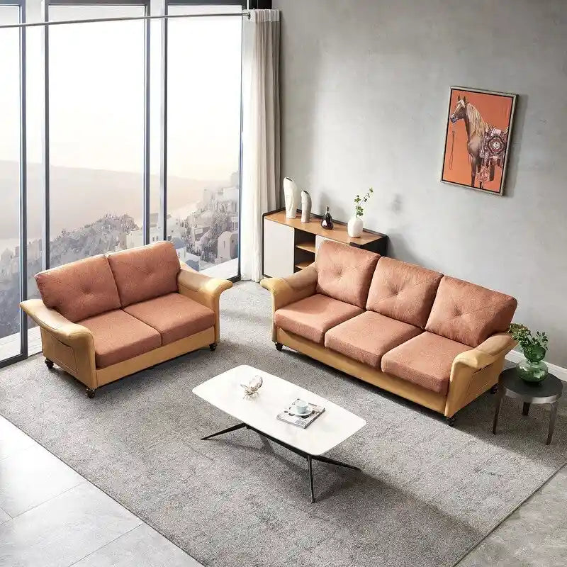 Fabric and Faux Leather Sofa with Removable Storage