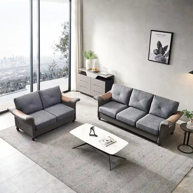 Fabric and Faux Leather Sofa with Removable Storage