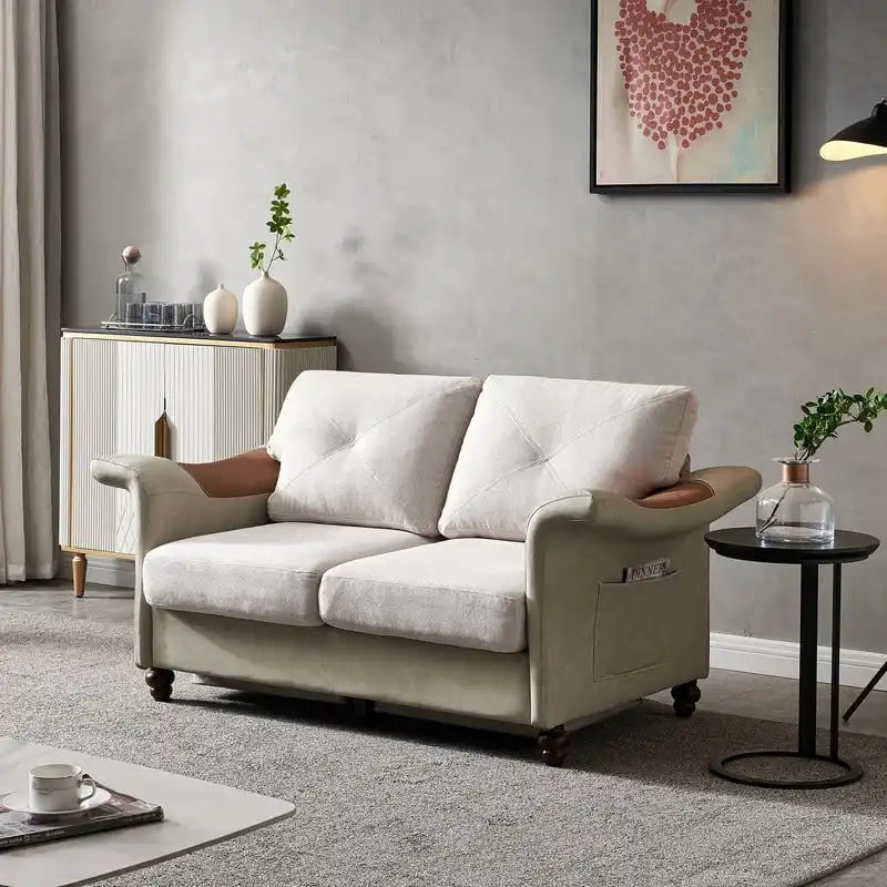 Fabric and Faux Leather Sofa with Removable Storage