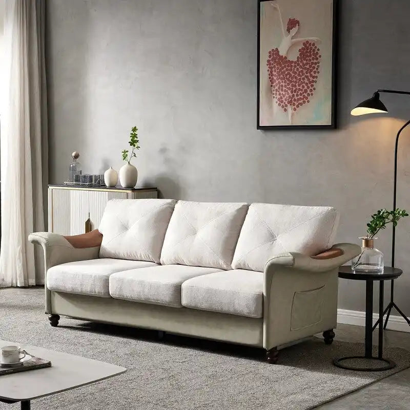 Fabric and Faux Leather Sofa with Removable Storage